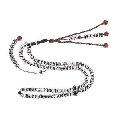 Rosary 100 Kuk Borhami 7*5 mm,Hand Inlaid Round Silver And White Enamel African Style, with Two Counters