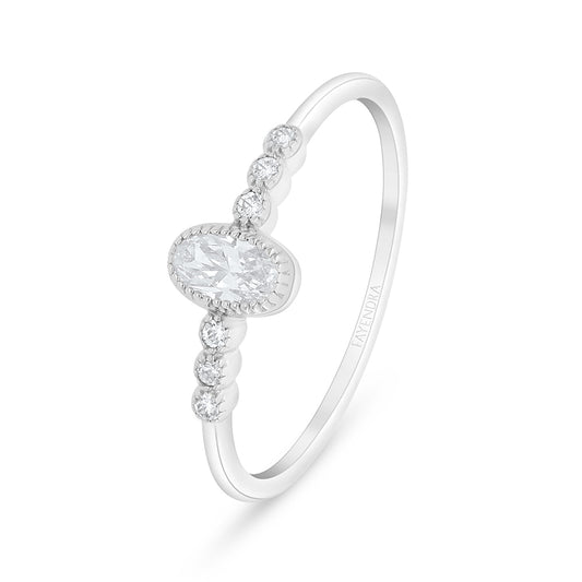 Sterling Silver 925 Ring Rhodium Plated Embedded With White Zircon
