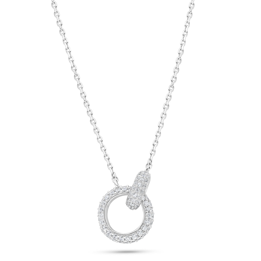 Sterling Silver 925 Necklace Rhodium Plated Embedded With White Zircon