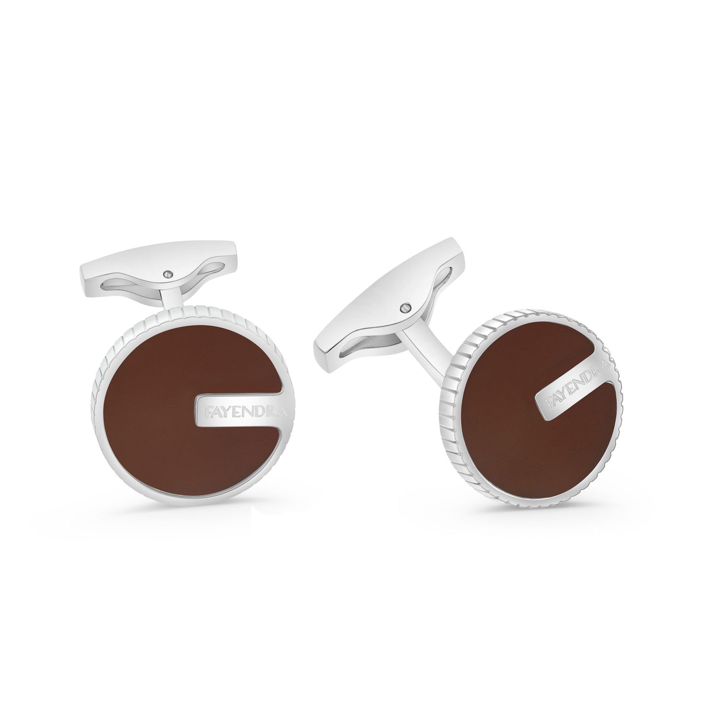 كبك ستانلس ستيل لون فضي و احجار عقيق بني طبيعي عيار L316