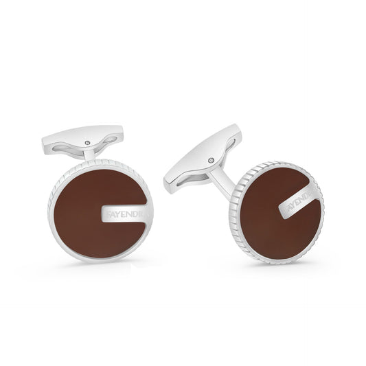 كبك ستانلس ستيل لون فضي و احجار عقيق بني طبيعي عيار L316