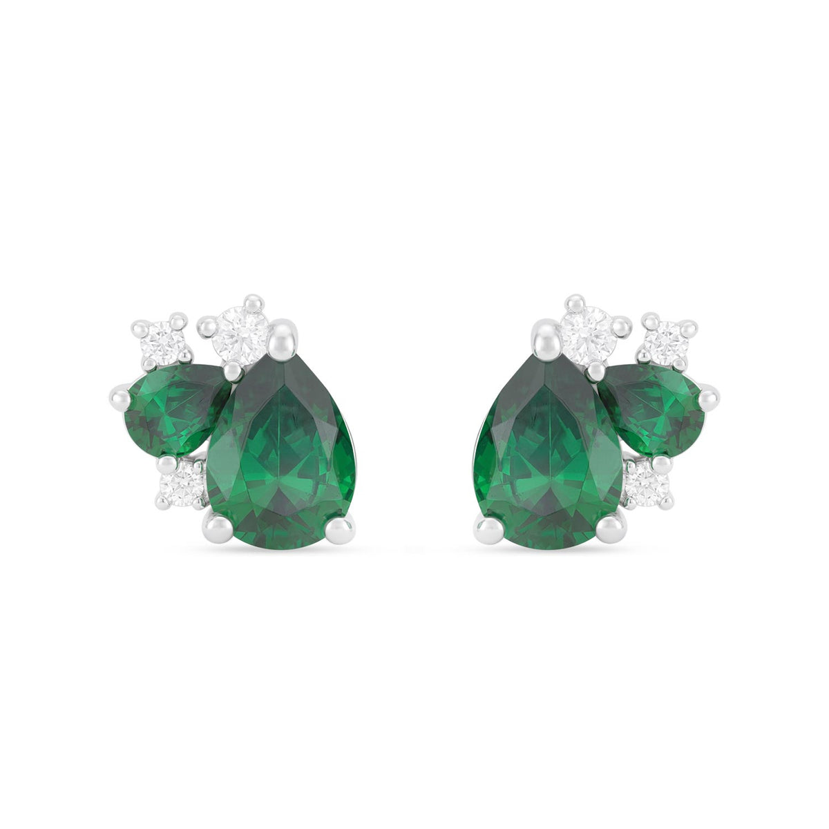 Sterling Silver 925 Earring Rhodium Plated Embedded With Emerald Zircon And White Zircon