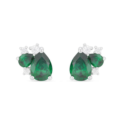 Sterling Silver 925 Earring Rhodium Plated Embedded With Emerald Zircon And White Zircon