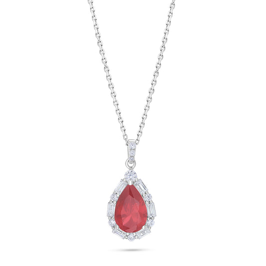 Sterling Silver 925 Necklace Rhodium Plated Embedded With Ruby Corundum And White Zircon