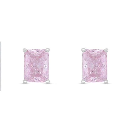 Sterling Silver 925 Earring Rhodium Plated Embedded With Pink Zircon