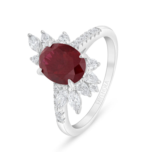 Sterling Silver 925 Ring Rhodium Plated Embedded With Ruby Corundum And White Zircon