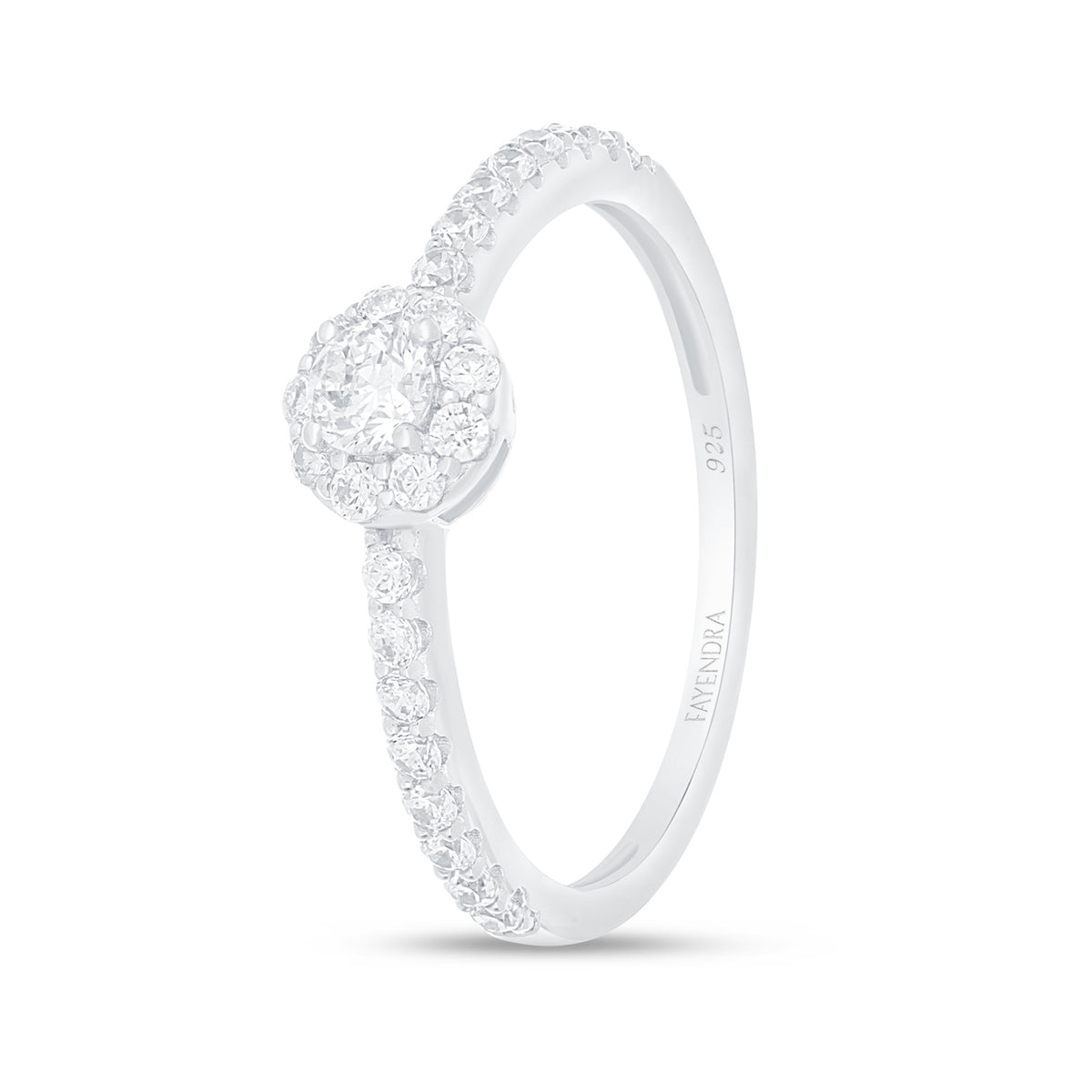 Sterling Silver 925 Ring Rhodium Plated Embedded With White Zircon