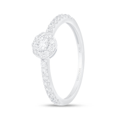 Sterling Silver 925 Ring Rhodium Plated Embedded With White Zircon