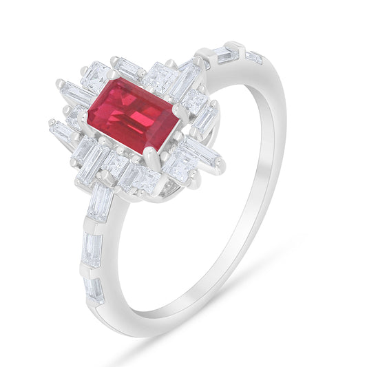Sterling Silver 925 Ring Rhodium Plated Embedded With Ruby Corundum And White Zircon