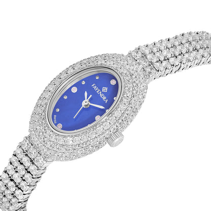 Stainless Steel 316L Watch Silver Color Embedded With White Zircon - BLUE MOP DIAL