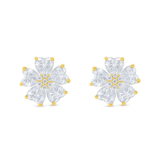 Sterling Silver 925 Earring Golden Plated Embedded With White Zircon