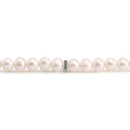 Rosary 45 Natural White Pearl Round Bead 8 mm With Stainless Steel 316L Set Silver And Black Plated