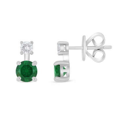 Sterling Silver 925 Earring Rhodium Plated Embedded With Emerald Zircon And White Zircon