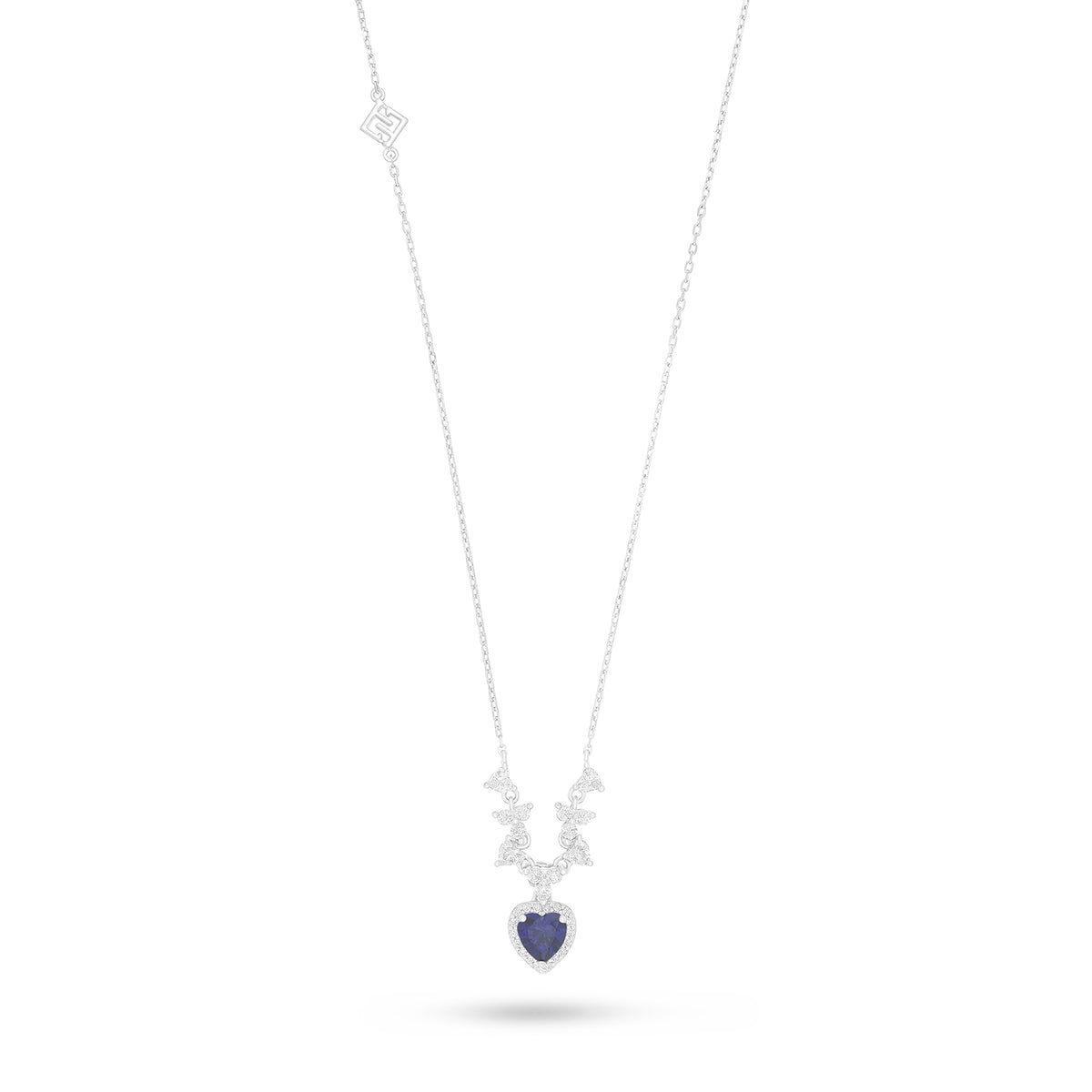 Sterling Silver 925 Necklace Rhodium Plated Embedded With Sapphire Corundum And White Zircon