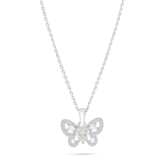 Sterling Silver 925 Necklace Rhodium Plated Embedded With Diamond Zircon And White Zircon