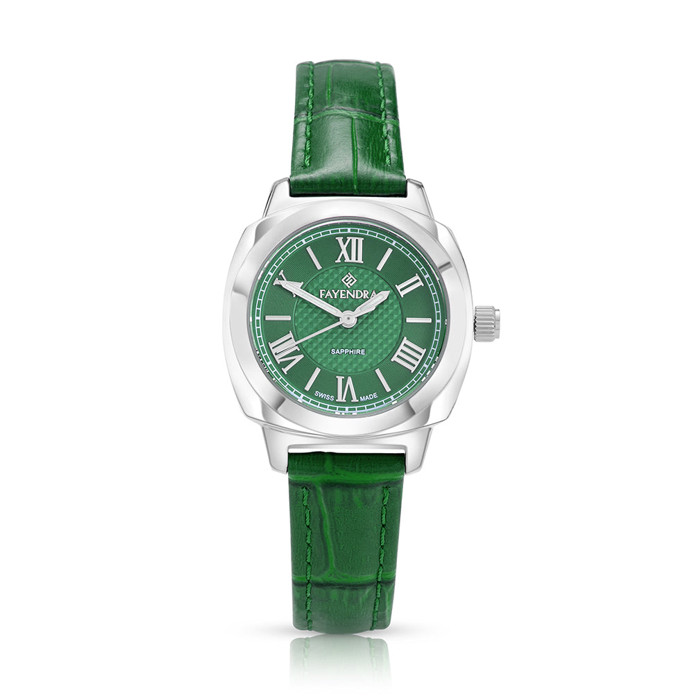 Stainless Steel 316L Watch Silver Color Green Leather - GREEN METAL DIAL