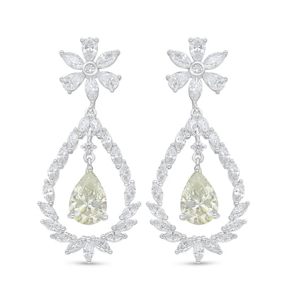 Sterling Silver 925 Earring Rhodium Plated Embedded With Diamond Zircon And White Zircon