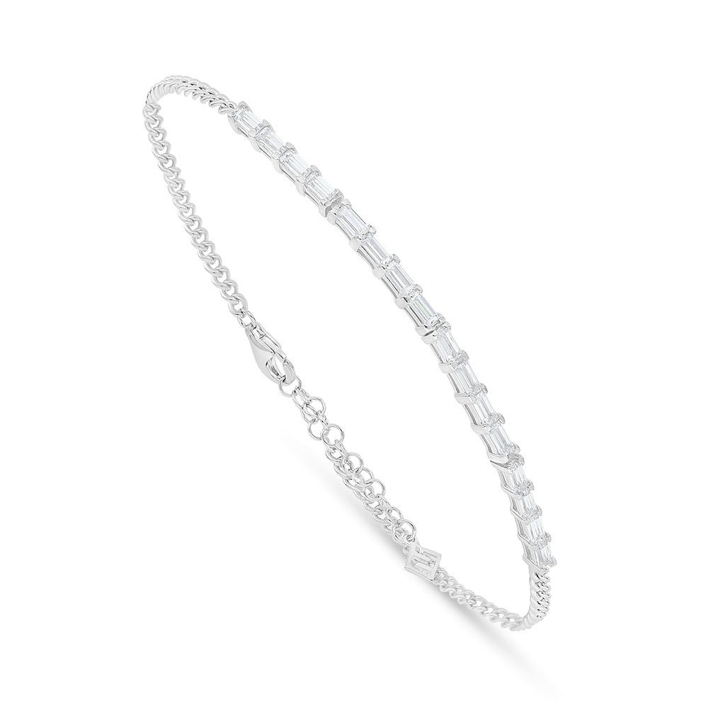 Sterling Silver 925 Bracelet Rhodium Plated Embedded With White Zircon