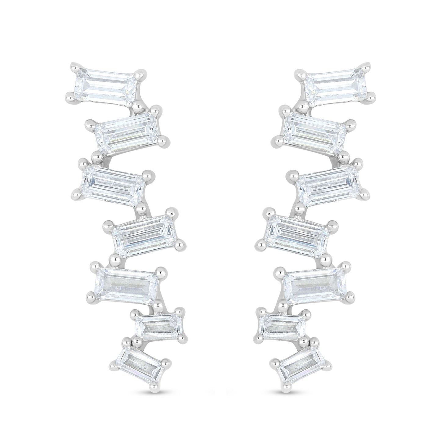 Sterling Silver 925 Earring Rhodium Plated Embedded With White Zircon