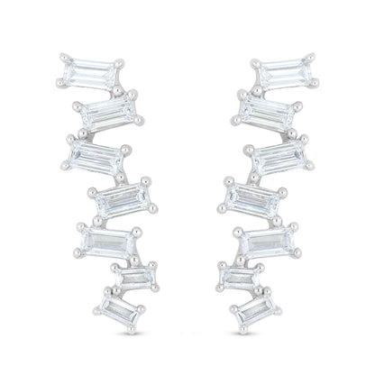 Sterling Silver 925 Earring Rhodium Plated Embedded With White Zircon