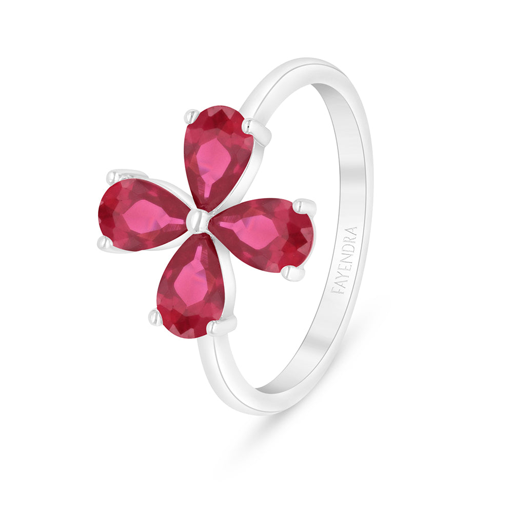 Sterling Silver 925 Ring Rhodium Plated Embedded With Ruby Corundum