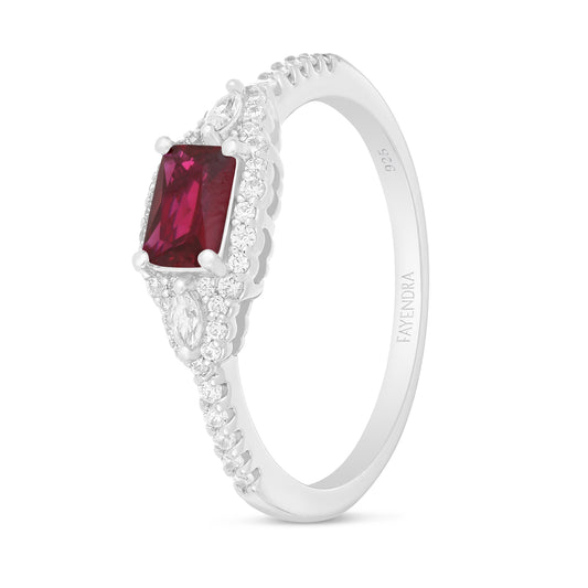 Sterling Silver 925 Ring Rhodium Plated Embedded With Ruby Corundum And White Zircon