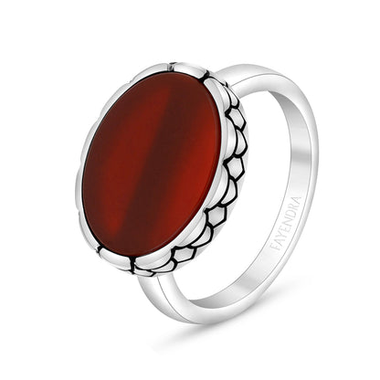 Sterling Silver 925 Ring Rhodium And Black Plated Embedded With Red Agate For Men