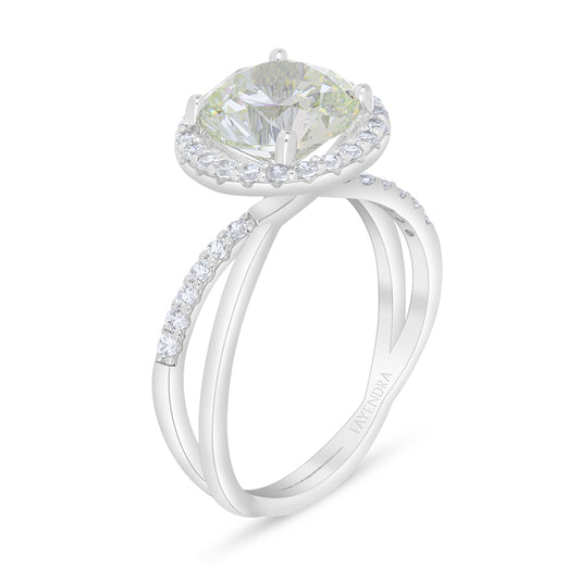 Sterling Silver 925 Ring Rhodium Plated Embedded With Diamond Zircon And White Zircon