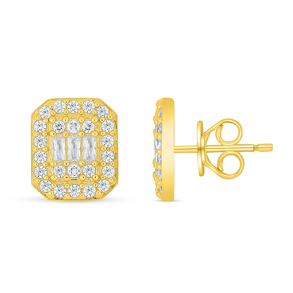 Sterling Silver 925 Earring Golden Plated Embedded With White Zircon