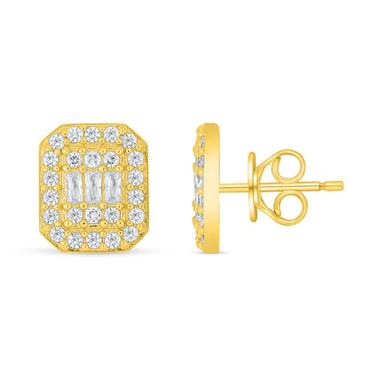 Sterling Silver 925 Earring Golden Plated Embedded With White Zircon