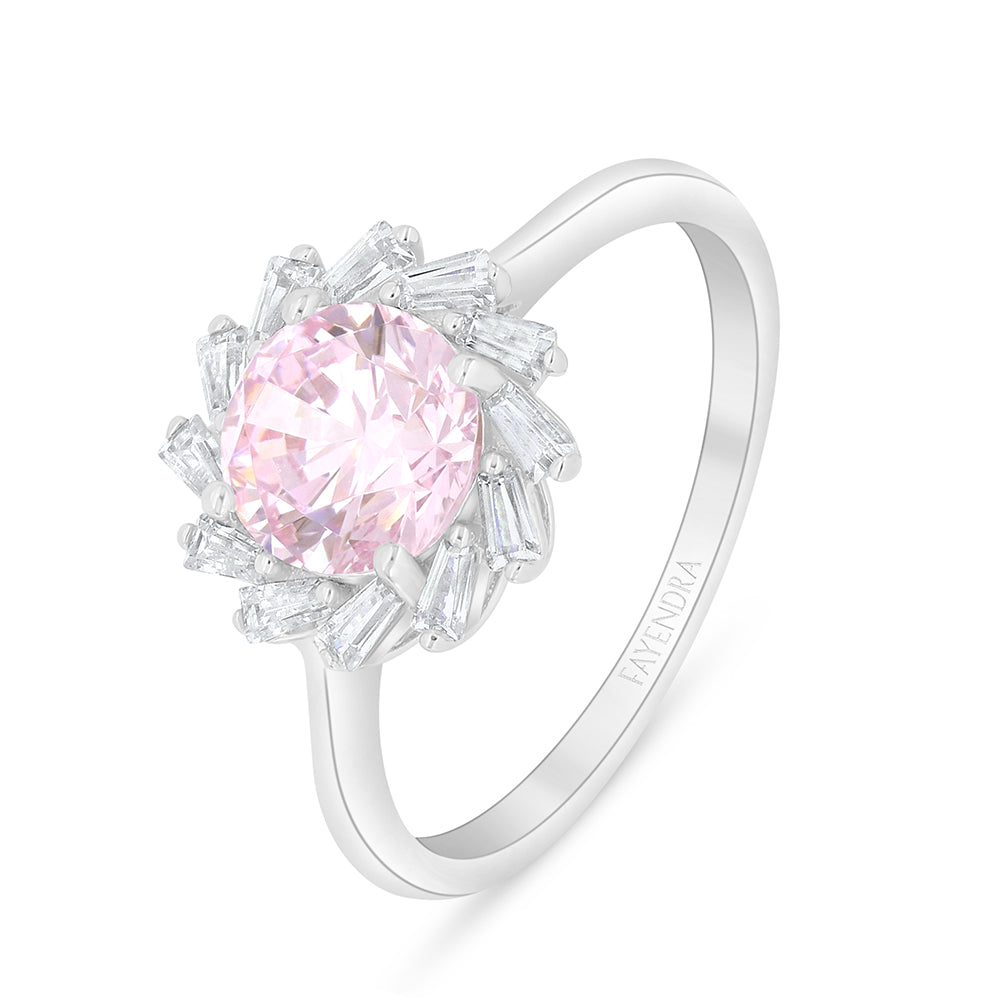 Sterling Silver 925 Ring Rhodium Plated Embedded With Pink Zircon And White Zircon