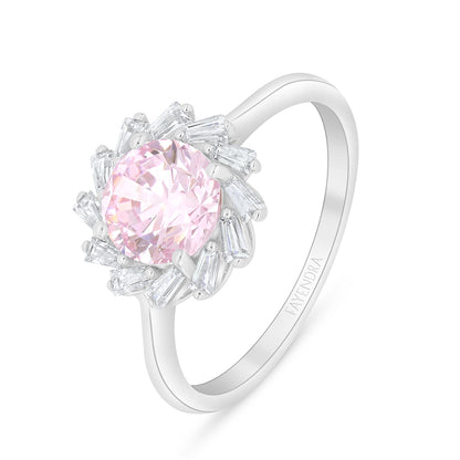 Sterling Silver 925 Ring Rhodium Plated Embedded With Pink Zircon And White Zircon