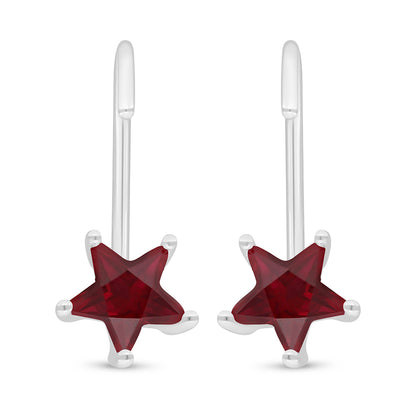 Sterling Silver 925 Earring Rhodium Plated Embedded With Ruby Corundum