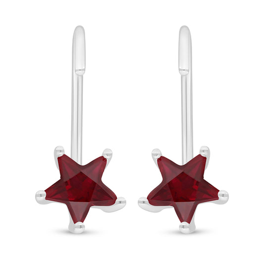 Sterling Silver 925 Earring Rhodium Plated Embedded With Ruby Corundum