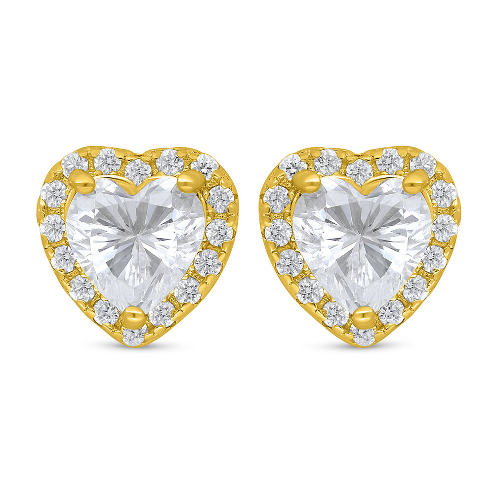 Sterling Silver 925 Earring Golden Plated Embedded With White Zircon