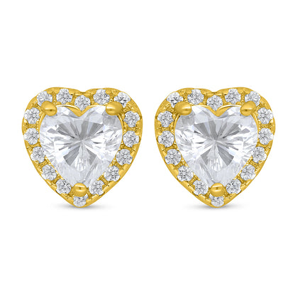 Sterling Silver 925 Earring Golden Plated Embedded With White Zircon