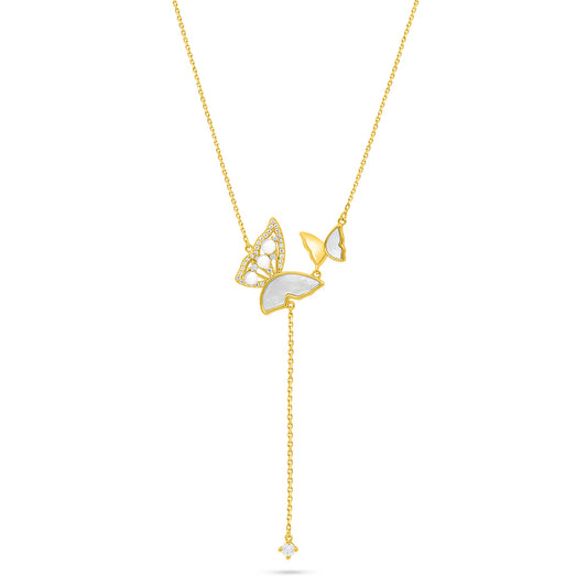 Sterling Silver 925 Necklace Golden Plated Embedded With Natural White Pearl And White Shell