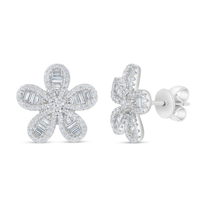 Sterling Silver 925 Earring Rhodium Plated Embedded With White Zircon
