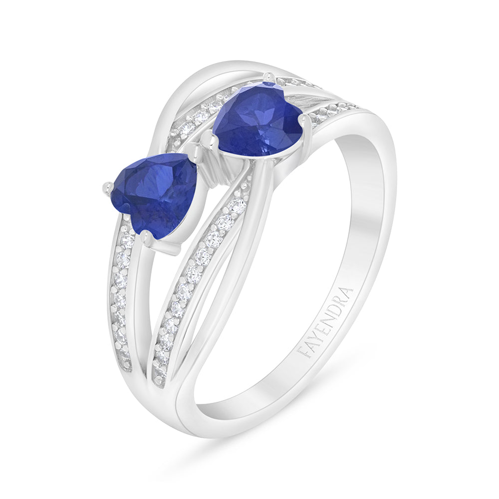 Sterling Silver 925 Ring Rhodium Plated Embedded With Sapphire Corundum And White Zircon