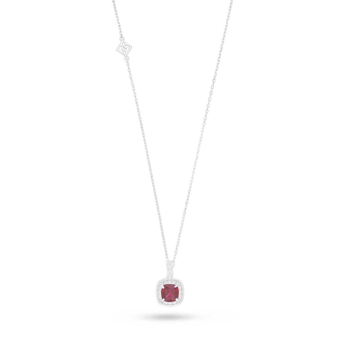 Sterling Silver 925 Necklace Rhodium Plated Embedded With Ruby Corundum And White Zircon