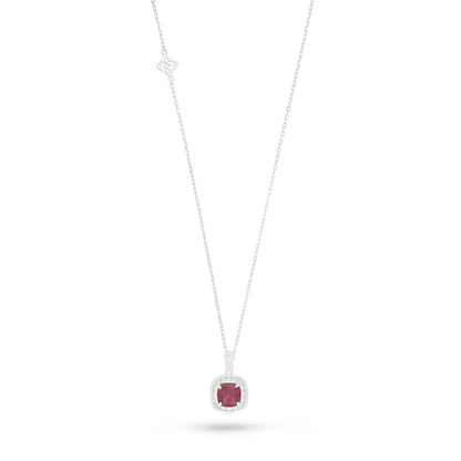 Sterling Silver 925 Necklace Rhodium Plated Embedded With Ruby Corundum And White Zircon