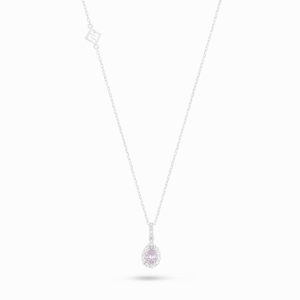 Sterling Silver 925 Necklace Rhodium Plated Embedded With Pink Zircon And White Zircon