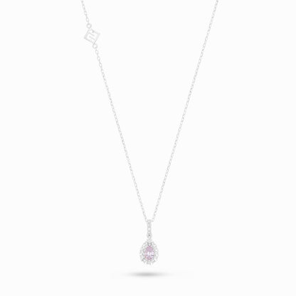 Sterling Silver 925 Necklace Rhodium Plated Embedded With Pink Zircon And White Zircon