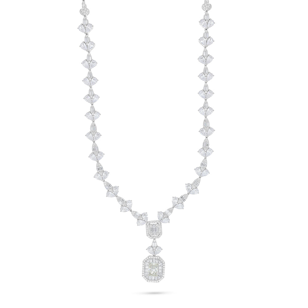 Sterling Silver 925 Set Rhodium Plated Embedded With Diamond Zircon And White Zircon