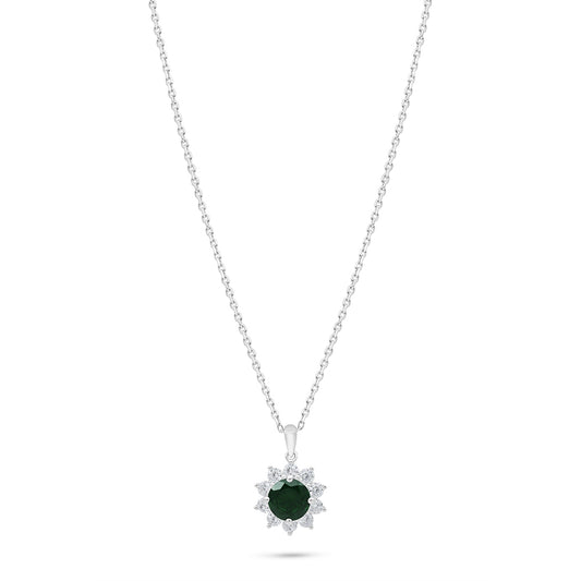 Sterling Silver 925 Necklace Rhodium Plated Embedded With Emerald Zircon And White Zircon