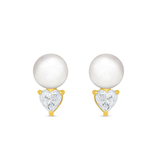 Sterling Silver 925 Earring Golden Plated Embedded With Natural White Pearl And White Zircon