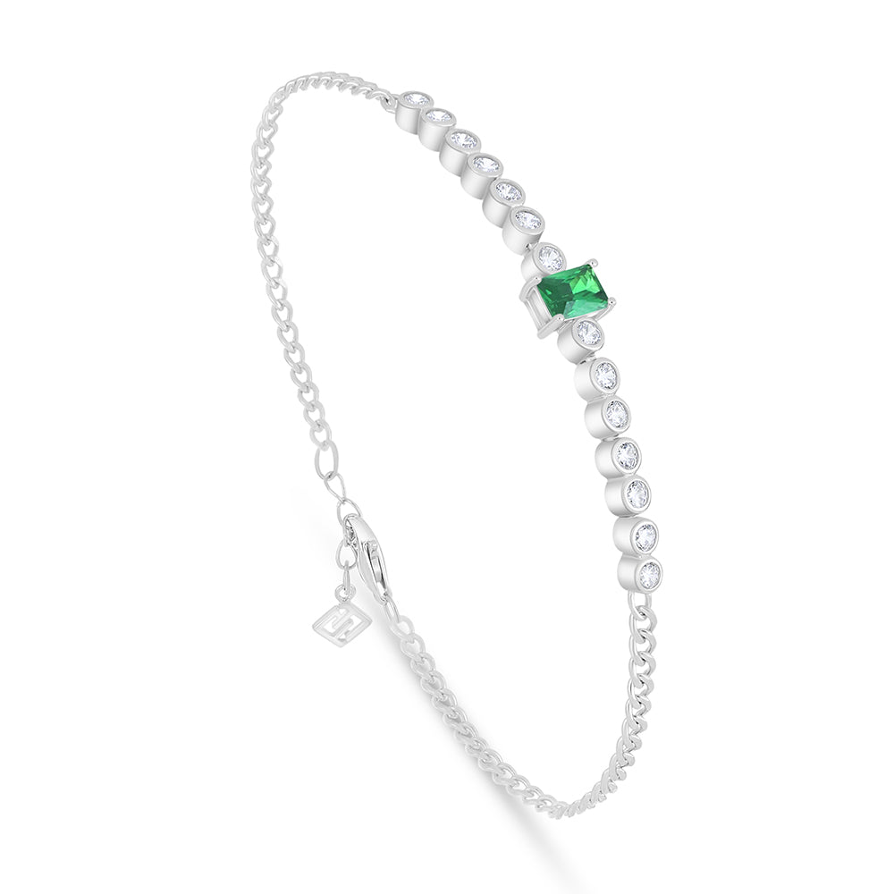 اسورة من الفضة الخالصة عيار 925 مطلية روديوم مرصعة زركون زمردي و فص ابيض
