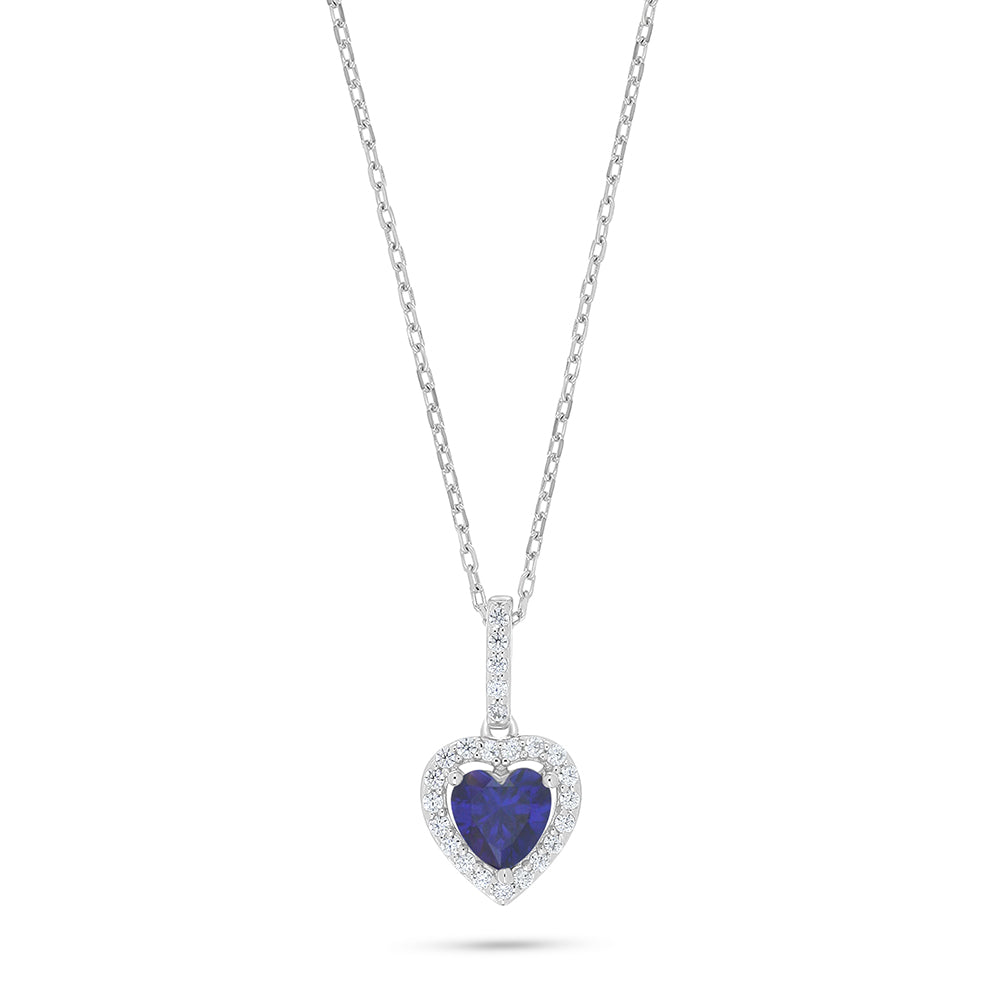 Sterling Silver 925 Necklace Rhodium Plated Embedded With Sapphire Corundum And White Zircon