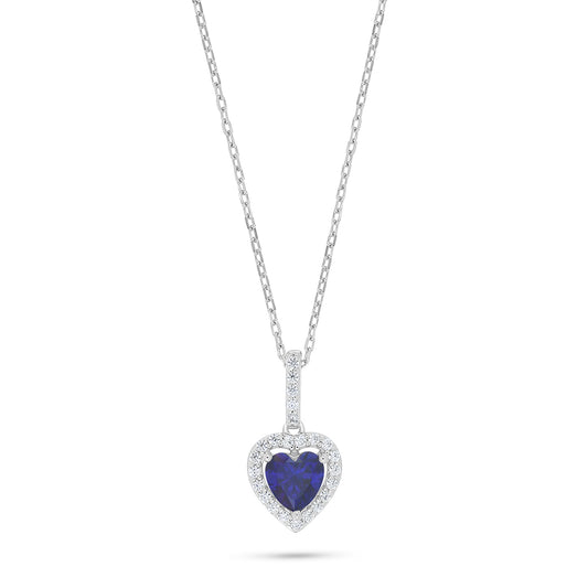 Sterling Silver 925 Necklace Rhodium Plated Embedded With Sapphire Corundum And White Zircon