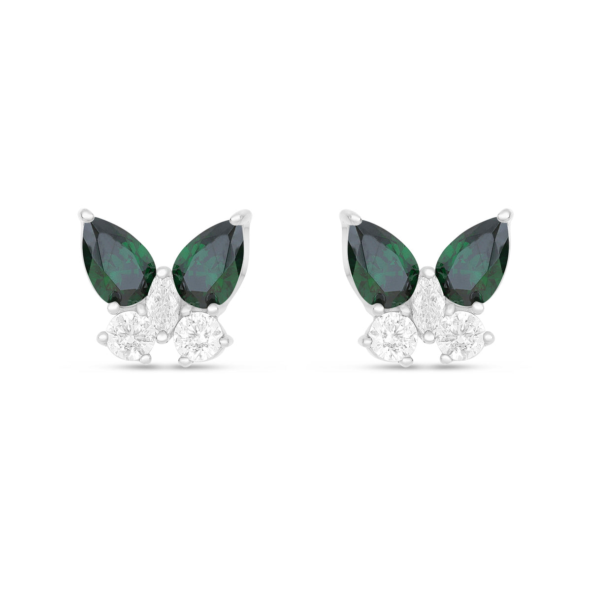 Sterling Silver 925 Earring Rhodium Plated Embedded With Emerald Zircon And White Zircon